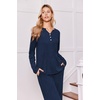 image:imageEkouaer Womens 2 Piece Lounge Set Long Sleeve Knit Ribbed Pajama SetsNavy Blue