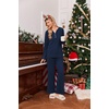 image:imageEkouaer Womens 2 Piece Lounge Set Long Sleeve Knit Ribbed Pajama SetsNavy Blue