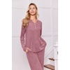 image:imageEkouaer Womens 2 Piece Lounge Set Long Sleeve Knit Ribbed Pajama SetsPurple Red