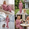 image:imageEkouaer Womens 2 Piece Lounge Set Long Sleeve Knit Ribbed Pajama SetsPurple Red