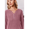 image:imageEkouaer Womens 2 Piece Lounge Set Long Sleeve Knit Ribbed Pajama SetsPurple Red