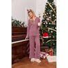 image:imageEkouaer Womens 2 Piece Lounge Set Long Sleeve Knit Ribbed Pajama SetsPurple Red