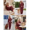 image:imageEkouaer Womens 2 Piece Lounge Set Long Sleeve Knit Ribbed Pajama SetsWine Red