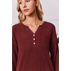 image:imageEkouaer Womens 2 Piece Lounge Set Long Sleeve Knit Ribbed Pajama SetsWine Red