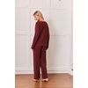 image:imageEkouaer Womens 2 Piece Lounge Set Long Sleeve Knit Ribbed Pajama SetsWine Red
