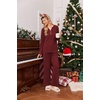 image:imageEkouaer Womens 2 Piece Lounge Set Long Sleeve Knit Ribbed Pajama SetsWine Red