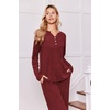 image:imageEkouaer Womens 2 Piece Lounge Set Long Sleeve Knit Ribbed Pajama SetsWine Red
