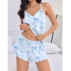 image:imageEkouaer Womens Cami Pajama Sets V Neck PJs Soft Lingerie Top and ShortsBlue Bow Heart Print