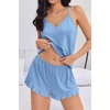 image:imageEkouaer Womens Cami Pajama Sets V Neck PJs Soft Lingerie Top and ShortsLight Blue