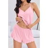 image:imageEkouaer Womens Cami Pajama Sets V Neck PJs Soft Lingerie Top and ShortsLight Pink