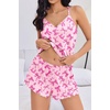 image:imageEkouaer Womens Cami Pajama Sets V Neck PJs Soft Lingerie Top and ShortsPink Bow Print