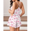 image:imageEkouaer Womens Cami Pajama Sets V Neck PJs Soft Lingerie Top and ShortsPink Bow Small Flower