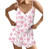 image:imageEkouaer Womens Cami Pajama Sets V Neck PJs Soft Lingerie Top and ShortsPink Bow Small Flower
