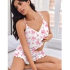 image:imageEkouaer Womens Cami Pajama Sets V Neck PJs Soft Lingerie Top and ShortsPink Bow Small Flower