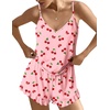 image:imageEkouaer Womens Cami Pajama Sets V Neck PJs Soft Lingerie Top and ShortsRed Cherry Print