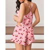 image:imageEkouaer Womens Cami Pajama Sets V Neck PJs Soft Lingerie Top and ShortsRed Cherry Print