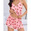 image:imageEkouaer Womens Cami Pajama Sets V Neck PJs Soft Lingerie Top and ShortsRed Cherry Print