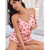 image:imageEkouaer Womens Cami Pajama Sets V Neck PJs Soft Lingerie Top and ShortsRed Cherry Print