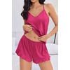 image:imageEkouaer Womens Cami Pajama Sets V Neck PJs Soft Lingerie Top and ShortsRose Red