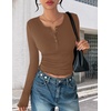 image:imageEkouaer Womens Henley Long Sleeve Shirts 3 Packs Ribbed Knit Thermal TopsBlack  Dark Gray  Brown 3pcs