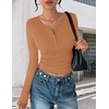 image:imageEkouaer Womens Henley Long Sleeve Shirts 3 Packs Ribbed Knit Thermal TopsBlack  White  Light Brown 3pcs