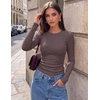 image:imageEkouaer Womens Long Sleeve Shirts Ribbed Tops Slim Fit Thermal UndershirtAcoffee