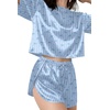 image:imageEkouaer Womens Silk Pajama Sets Side Split Shorts Satin Pjs Sexy Lounge SetBlue Bow