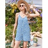 image:imageEkouaer Womens Summer Rompers Beach Vacation Outfits Adjustable JumpsuitsBlue White Floral