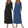 image:imageEkouaer 2 Pack Long Nightgowns for Women Long Sleeve Nightgown with PocketBlacknavy