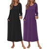 image:imageEkouaer 2 Pack Long Nightgowns for Women Long Sleeve Nightgown with PocketBlackpurple