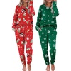image:imageEkouaer 2 Pack Womens Pajama Sets Long Sleeve Lounge Sets Soft Pj Loungewear SleepwearChristmas PrintGreen Snowflakes