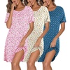 image:imageEkouaer 3 Pack Nightgowns for Women Short Sleeve Sleepshirt Night ShirtsPink FloralYellow FloralDog Footprints