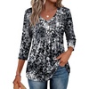 image:imageEkouaer 34 Length Sleeve Womens Tops V Neck Blouses Casual Pleated ShirtsBlack Grey Printed