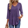image:imageEkouaer 34 Length Sleeve Womens Tops V Neck Blouses Pleated Casual ShirtsPurple