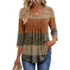 image:imageEkouaer 34 Length Sleeve Womens Tops V Neck Blouses Pleated Casual ShirtsStripe Brown