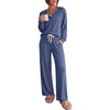 image:imageEkouaer Pajamas for Women Set Soft Longe Sleeve 2 Piece Lounge SetDeep Navy Blue