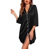 image:imageEkouaer Silk Nightgowns for Women 34 Sleeve Button Down Sleep ShirtsBlack