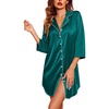 image:imageEkouaer Silk Nightgowns for Women 34 Sleeve Button Down Sleep ShirtsBlue Green