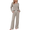 image:imageEkouaer Womens 2 Piece Lounge Set Long Sleeve Knit Ribbed Pajama SetsMoon Gray