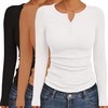 image:imageEkouaer Womens Henley Long Sleeve Shirts 3 Packs Ribbed Knit Thermal TopsBlack  White  Light Brown 3pcs