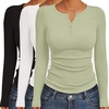 image:imageEkouaer Womens Henley Long Sleeve Shirts 3 Packs Ribbed Knit Thermal TopsBlack  White  Light Green 3pcs