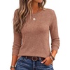 image:imageEkouaer Womens Long Sleeve Shirts Casual Crewneck Thermal TopsBurnt Orange