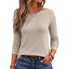 image:imageEkouaer Womens Long Sleeve Shirts Casual Crewneck Thermal TopsKhaki