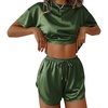 image:imageEkouaer Womens Silk Pajama Sets Side Split Shorts Satin Pjs Sexy Lounge SetArmy Green