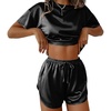 image:imageEkouaer Womens Silk Pajama Sets Side Split Shorts Satin Pjs Sexy Lounge SetBlack