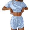 image:imageEkouaer Womens Silk Pajama Sets Side Split Shorts Satin Pjs Sexy Lounge SetBlue Bow