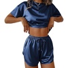 image:imageEkouaer Womens Silk Pajama Sets Side Split Shorts Satin Pjs Sexy Lounge SetNavy