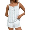 image:imageEkouaer Womens Sleeveless Pajamas Sets Cute Tank Top and Shorts Lounge SetBlue Patterned Bow
