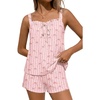 image:imageEkouaer Womens Sleeveless Pajamas Sets Cute Tank Top and Shorts Lounge SetHeart Bow Pink
