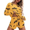 image:imageEkouaer Womens Waffle Knit Pajama Sets Long Sleeve Top and Shorts Matching Lounge Set Loungewear Sweatsuit with PocketsHalloween
